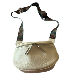 Ivory leather shoulder/ crossbody camera bag.